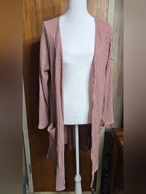 Wilde Open-Front Ribbed Cardigan in Dusty Rose Plus Size 1X